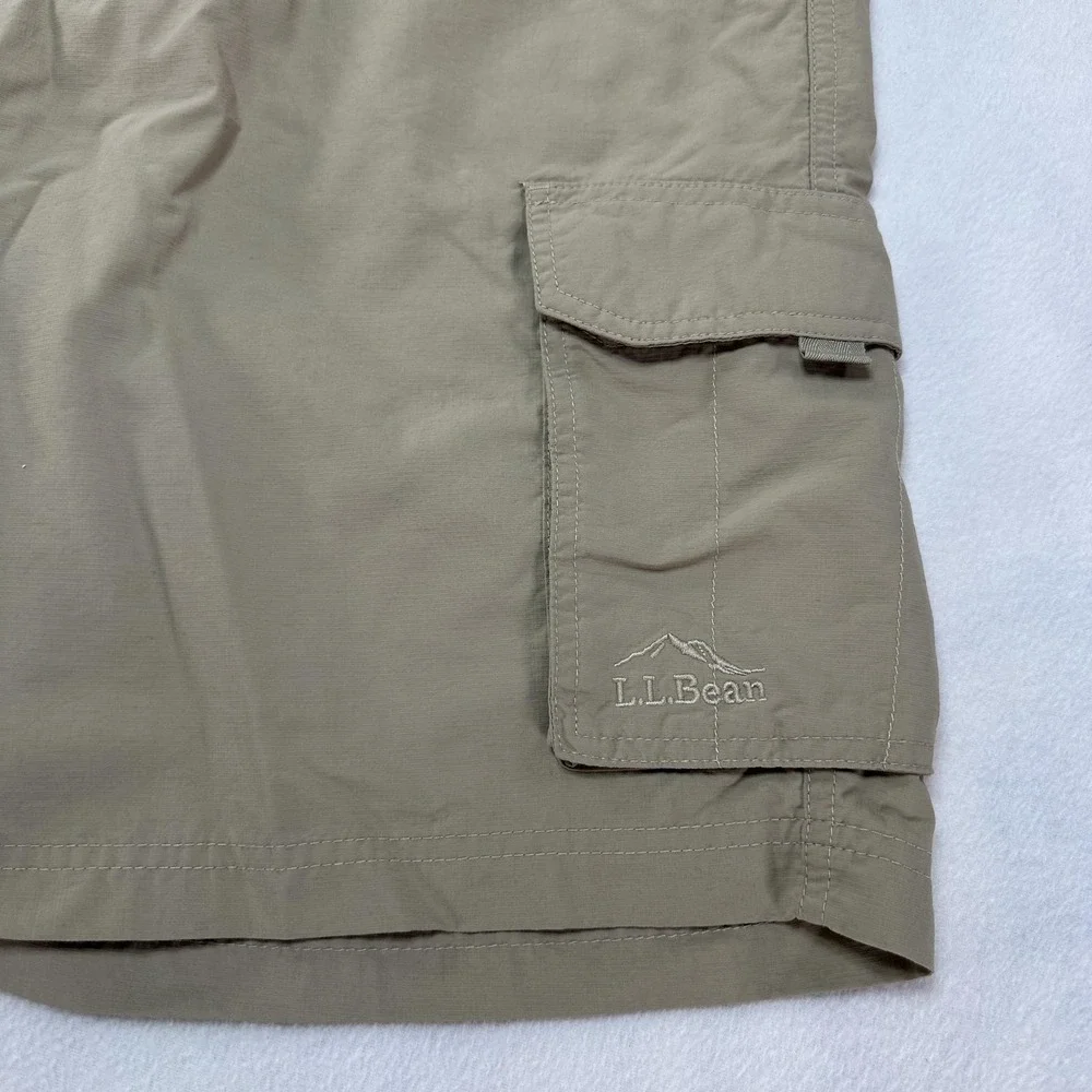 L.L. Bean Cargo Shorts Mens XL Beige‎ Nylon Elastic Waist Quick Dry Outdoor Prep